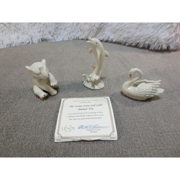 Lenox Other - Lenox Ivory and Gold Animal Trio - Elephant, Swan, Dolphin